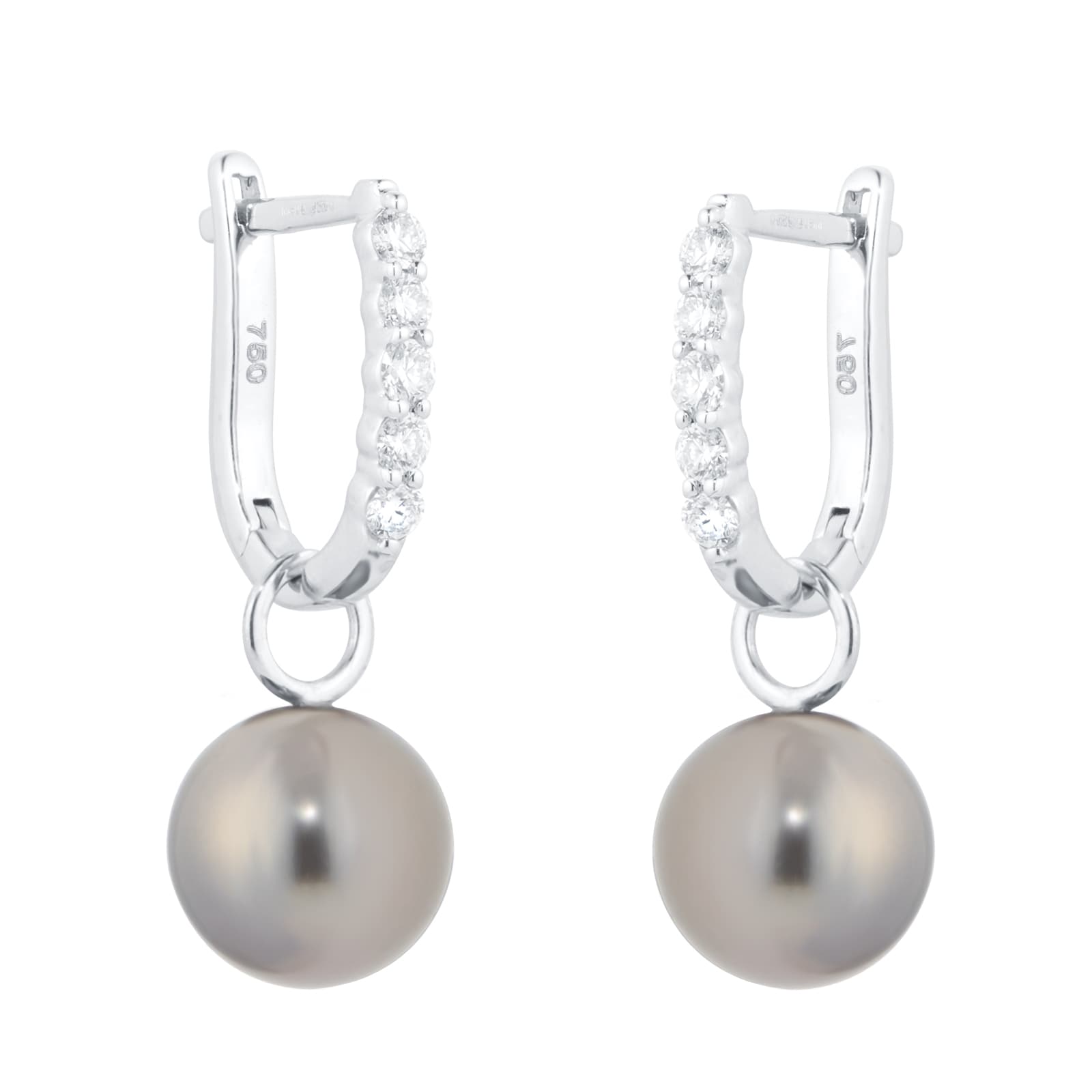 Goldsmiths 18ct White Gold 0.30cttw Diamond & Tahitian Pearl Hoop Earrings Goldsmiths 18ct White Gold 0.30cttw Diamond & Tahitian Pearl Hoop Earrings