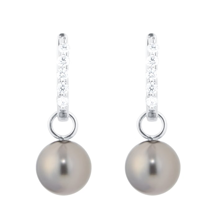 Goldsmiths 18ct White Gold 0.30cttw Diamond & Tahitian Pearl Hoop Earrings