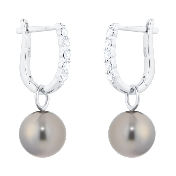 Goldsmiths 18ct White Gold 0.30cttw Diamond & Tahitian Pearl Hoop Earrings