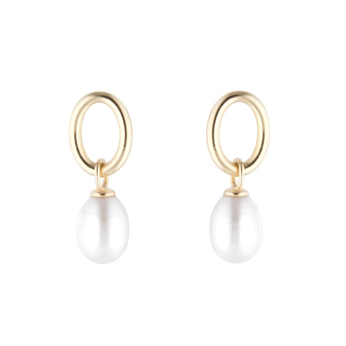 Goldsmiths 9ct Yellow Gold Oval Freshwater Pearl Drop Earrings