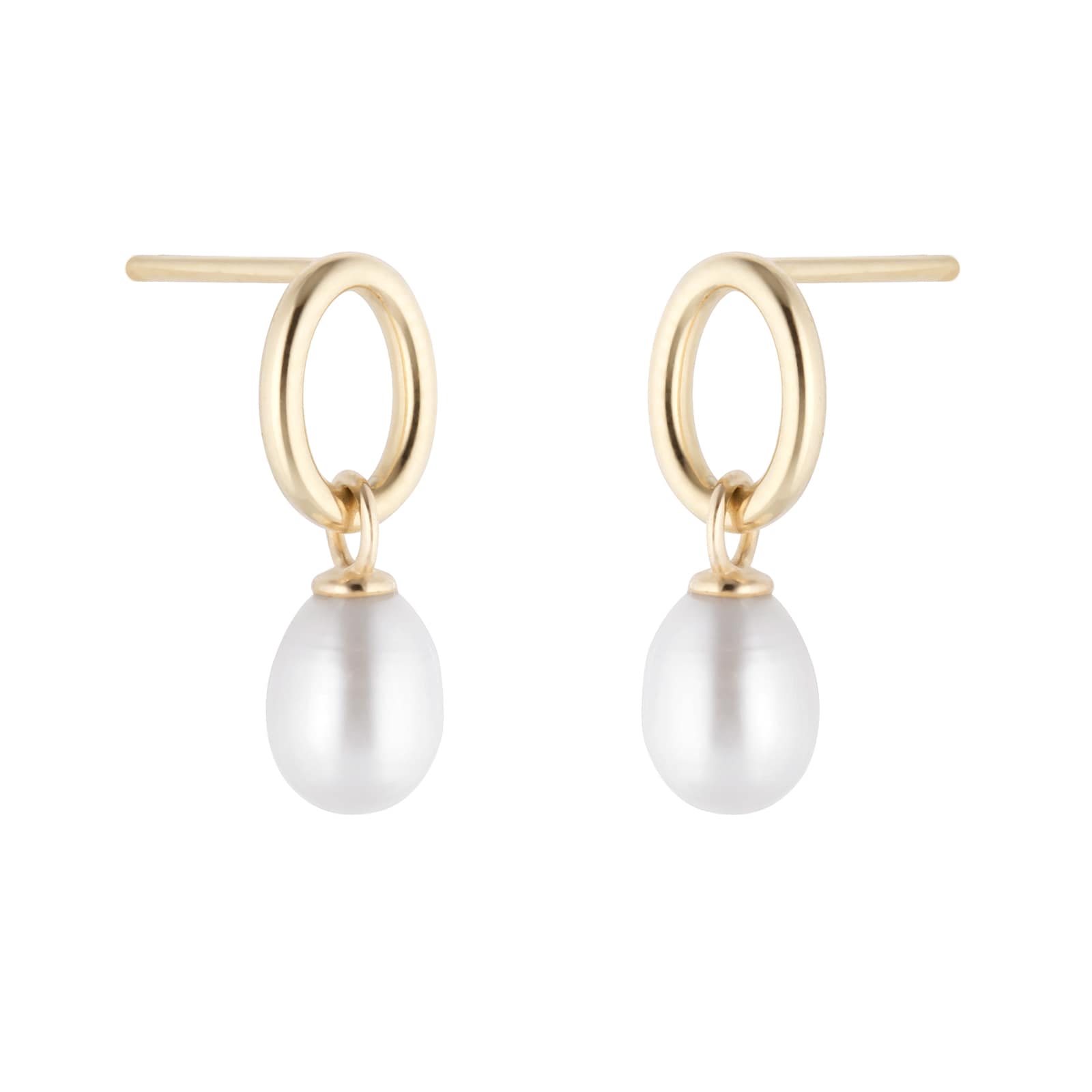Goldsmiths 9ct Yellow Gold Oval Freshwater Pearl Drop Earrings
