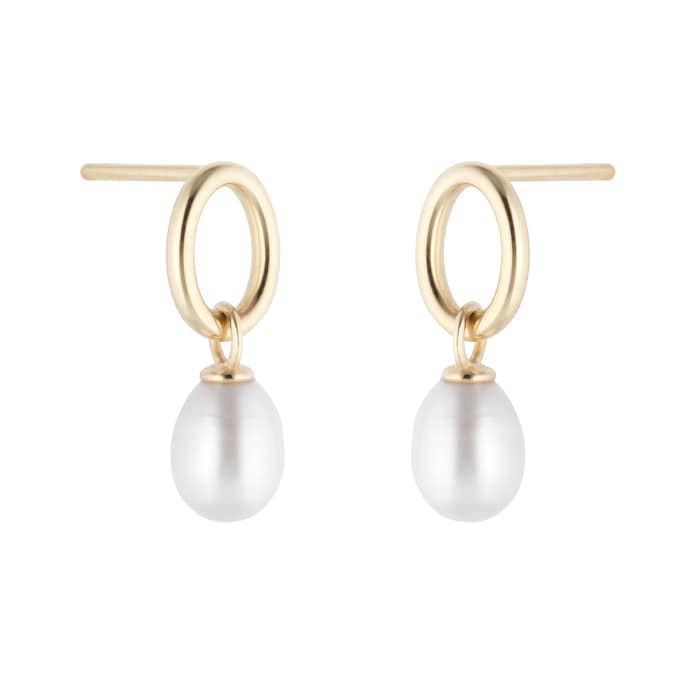 Goldsmiths 9ct Yellow Gold Oval Freshwater Pearl Drop Earrings