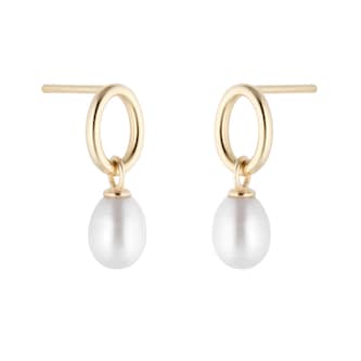 Goldsmiths 9ct Yellow Gold Oval Freshwater Pearl Drop Earrings