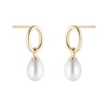 Goldsmiths 9ct Yellow Gold Oval Freshwater Pearl Drop Earrings