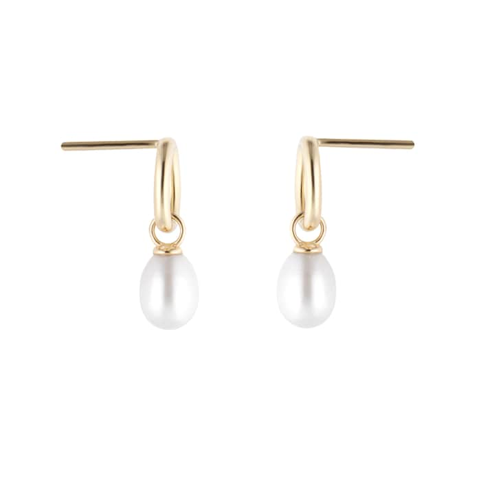 Goldsmiths 9ct Yellow Gold Oval Freshwater Pearl Drop Earrings