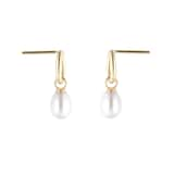 Goldsmiths 9ct Yellow Gold Oval Freshwater Pearl Drop Earrings