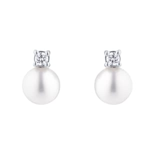 Goldsmiths 18ct White Gold Akoya Pearl & 0.08ct Diamond Stud Earrings