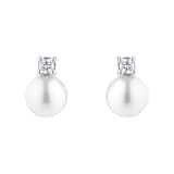 Goldsmiths 18ct White Gold Akoya Pearl & 0.08ct Diamond Stud Earrings