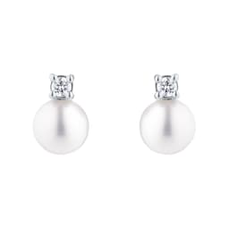 15070370 - 18ct White Gold Akoya Pearl & 0.08ct Diamond Stud Earrings