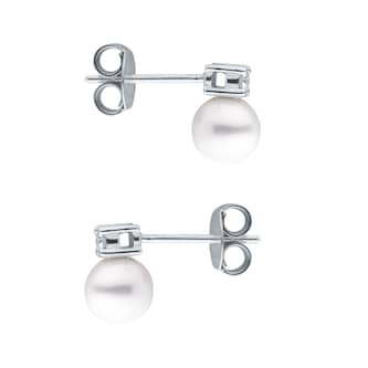 Goldsmiths 18ct White Gold Akoya Pearl & 0.08ct Diamond Stud Earrings Goldsmiths 18ct White Gold Akoya Pearl & 0.08ct Diamond Stud Earrings