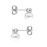 Goldsmiths 18ct White Gold Akoya Pearl & 0.08ct Diamond Stud Earrings