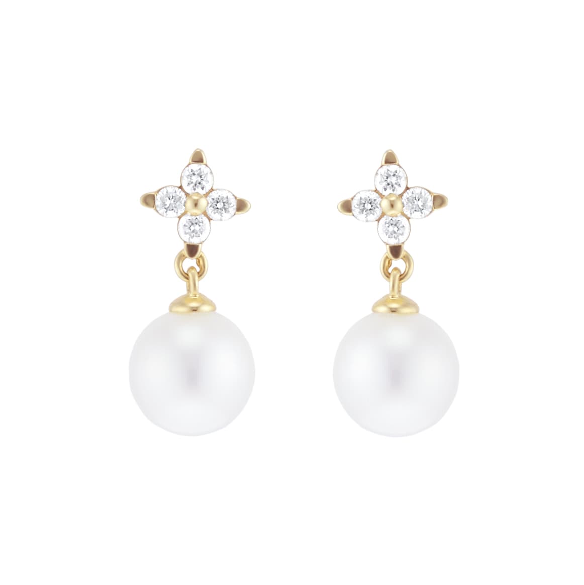 Goldsmiths 9ct Yellow Gold Freshwater Pearl & 0.11ct Diamond Stud Earrings