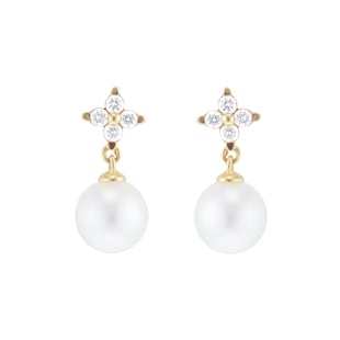 Goldsmiths 9ct Yellow Gold Freshwater Pearl & 0.11ct Diamond Stud Earrings