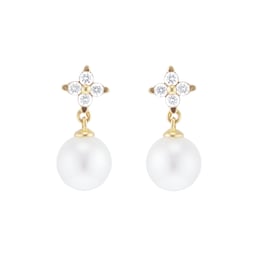 15070371 - 9ct Yellow Gold Freshwater Pearl & 0.11ct Diamond Stud Earrings