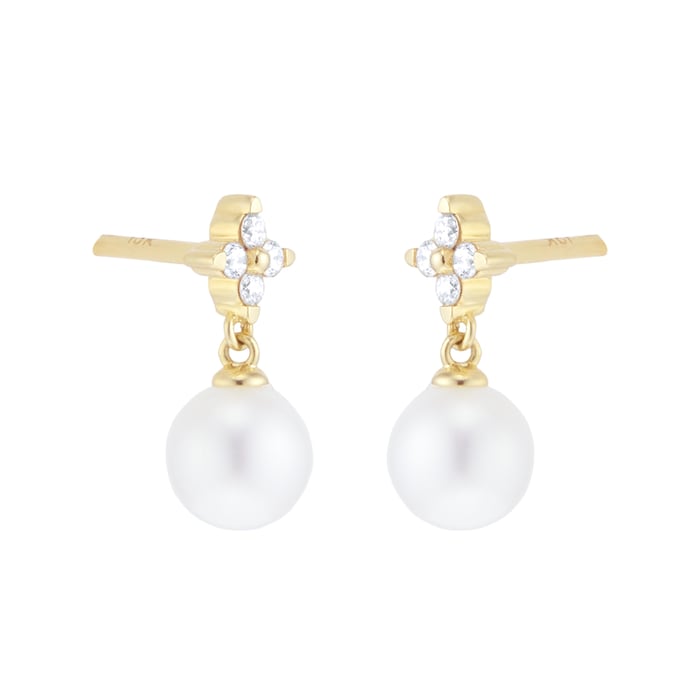 Goldsmiths 9ct Yellow Gold Freshwater Pearl & 0.11ct Diamond Stud Earrings