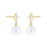 Goldsmiths 9ct Yellow Gold Freshwater Pearl & 0.11ct Diamond Stud Earrings