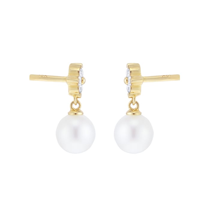 Goldsmiths 9ct Yellow Gold Freshwater Pearl & 0.11ct Diamond Stud Earrings