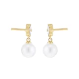 Goldsmiths 9ct Yellow Gold Freshwater Pearl & 0.11ct Diamond Stud Earrings