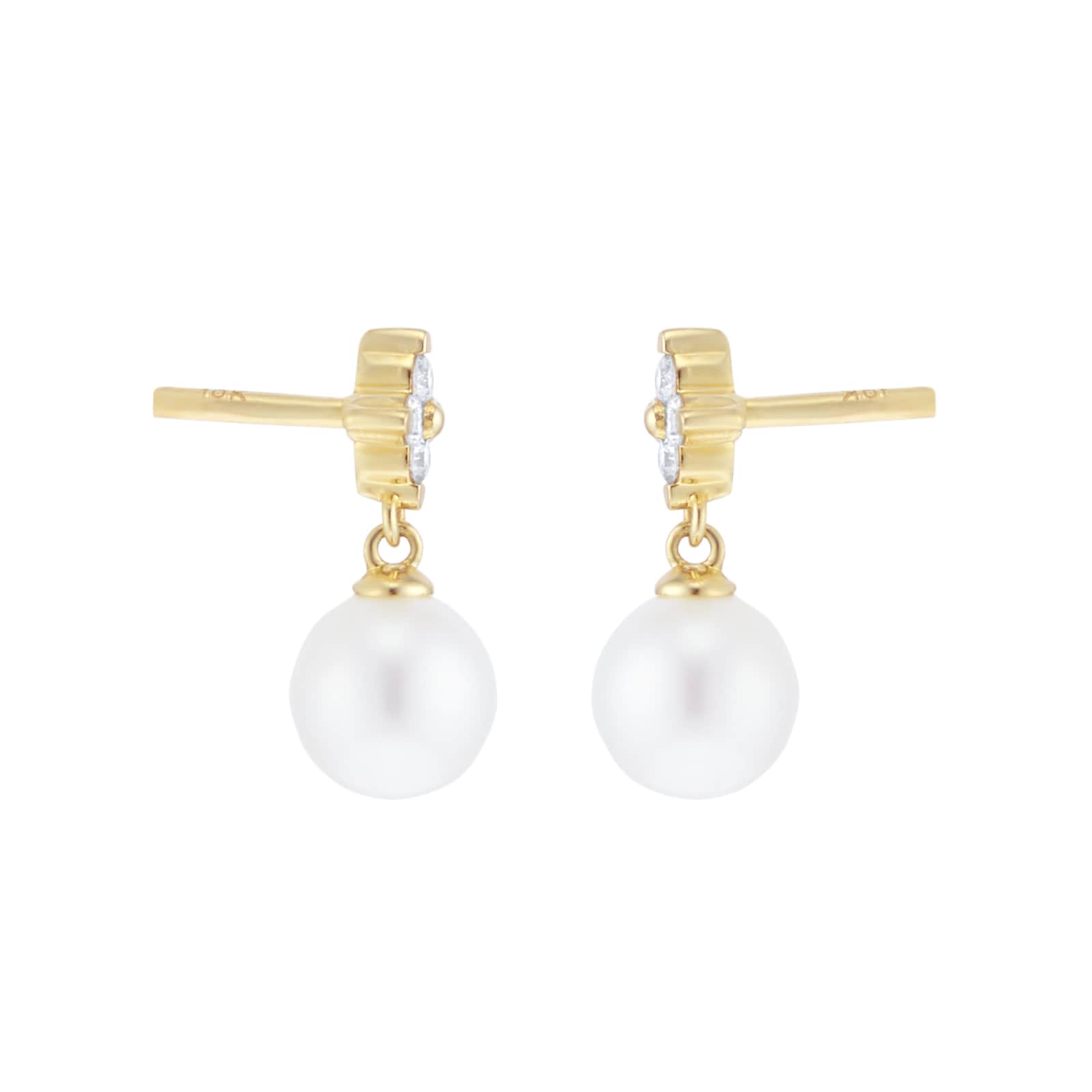 Goldsmiths 9ct Yellow Gold Freshwater Pearl & 0.11ct Diamond Stud Earrings