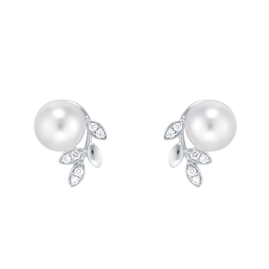 18ct White Gold 7-7.5mm Akoya Pearl & 0.11cttw Diamond Earrings