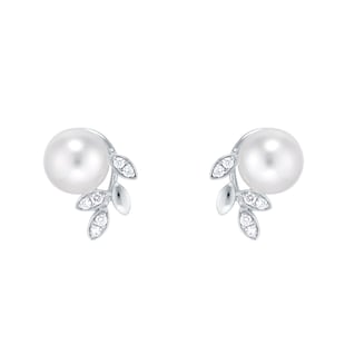 Mappin & Webb 18ct White Gold 7-7.5mm Akoya Pearl & 0.11cttw Diamond Earrings
