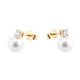 Mappin & Webb 18ct White Gold 7-7.5mm Akoya Pearl & 0.20cttw Diamond Earrings