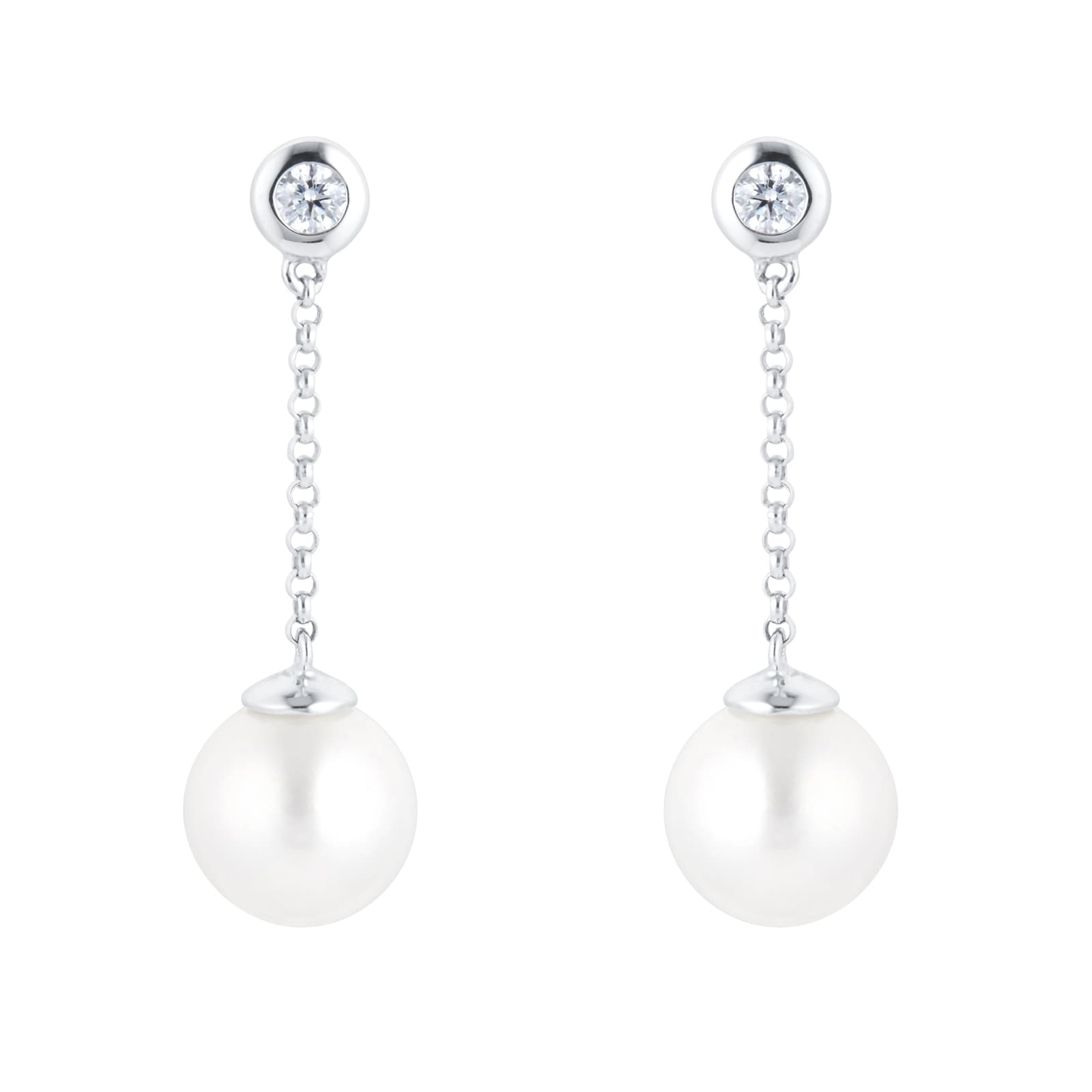 18ct White Gold 8mm Freshwater Pearl & 0.10cttw Drop Earrings