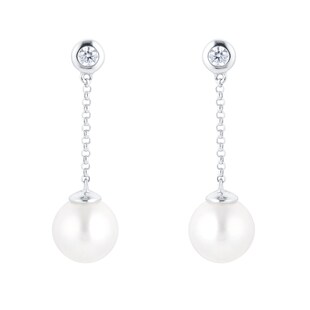 Mappin & Webb 18ct White Gold 8mm Freshwater Pearl & 0.10cttw Drop Earrings