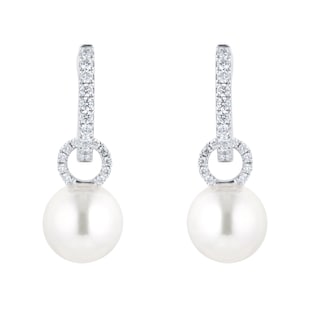 Mappin & Webb 18ct White Gold 9mm-9.5mm AAA Akoya & 0.38cttw Diamond Hoop Earrings