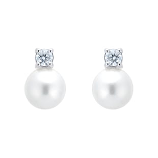 Mappin & Webb 18ct White Gold 7-7.5mm AA+ Akoya & 0.20cttw Diamond Stud Earrings