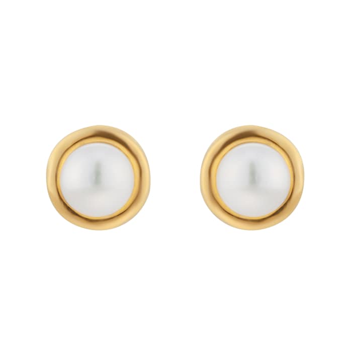 Goldsmiths 9ct Yellow Gold 7-7.5mm Pearl Rub Over Stud Earrings