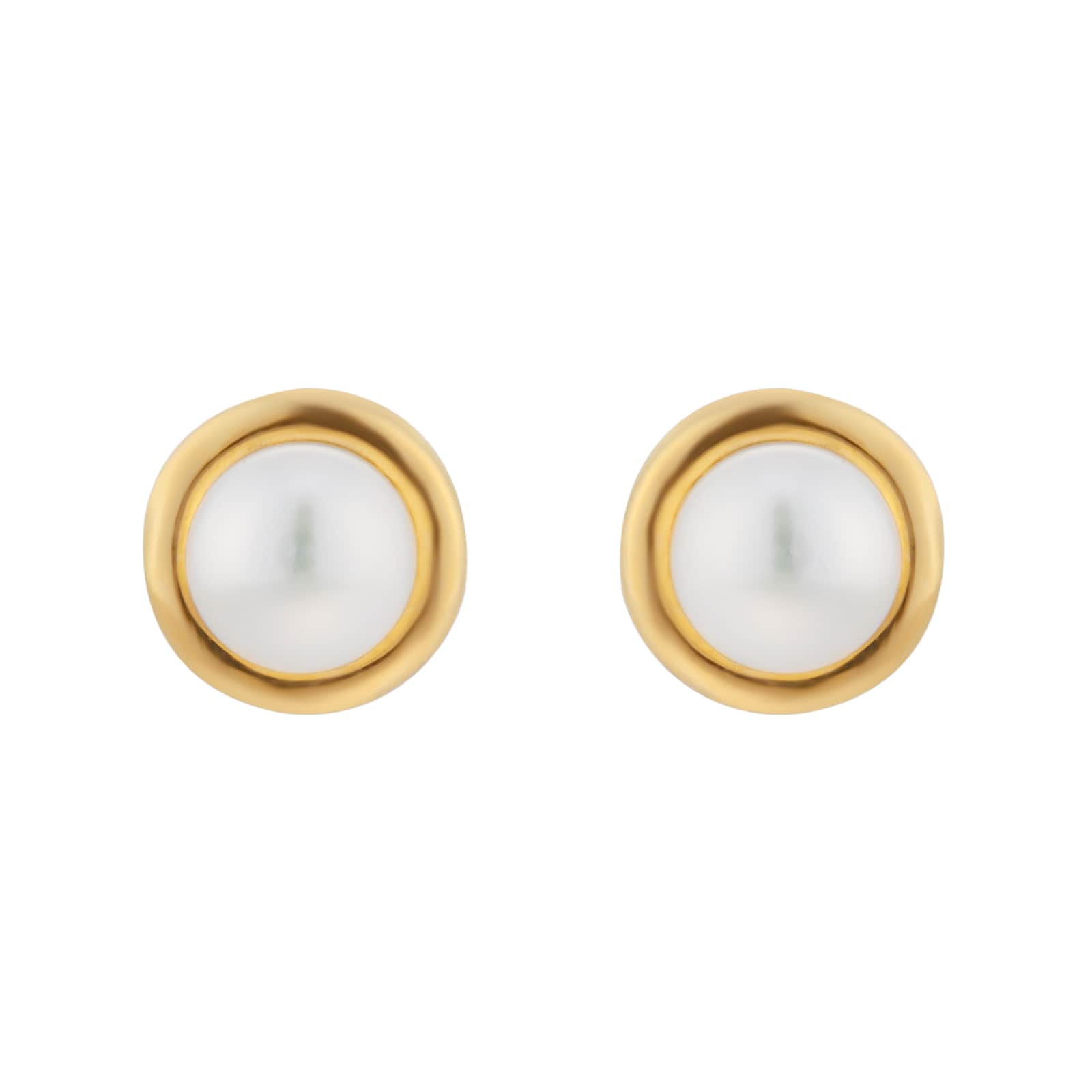 Goldsmiths 9ct Yellow Gold 7-7.5mm Pearl Rub Over Stud Earrings