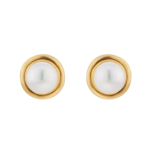 Goldsmiths 9ct Yellow Gold 7-7.5mm Pearl Rub Over Stud Earrings