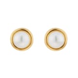 Goldsmiths 9ct Yellow Gold 7-7.5mm Pearl Rub Over Stud Earrings