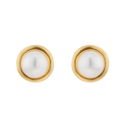 15070382 - 9ct Yellow Gold 7-7.5mm Pearl Rub Over Stud Earrings