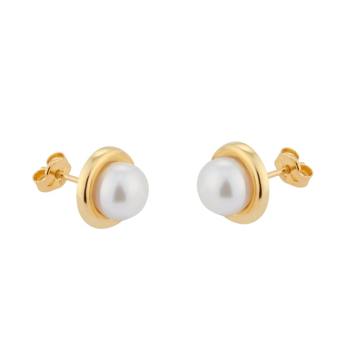 Goldsmiths 9ct Yellow Gold 7-7.5mm Pearl Rub Over Stud Earrings