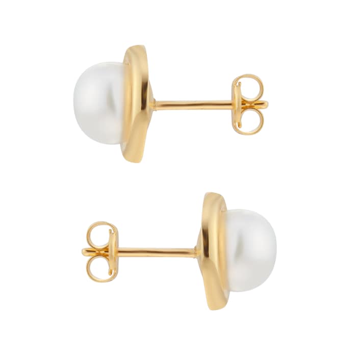 Goldsmiths 9ct Yellow Gold 7-7.5mm Pearl Rub Over Stud Earrings