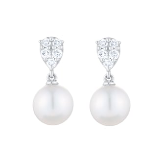 Mappin 
Webb 18ct White Gold 7x7.5mm Akoya Peal 
0.20cttw Diamond Earrings