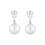 Mappin & Webb 18ct White Gold 7x7.5mm Akoya Peal & 0.20cttw Diamond Earrings