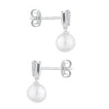 Mappin & Webb 18ct White Gold 7x7.5mm Akoya Peal & 0.20cttw Diamond Earrings