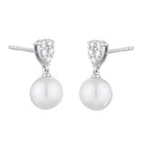 Mappin & Webb 18ct White Gold 7x7.5mm Akoya Peal & 0.20cttw Diamond Earrings