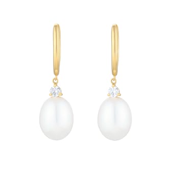 Mappin 
Webb 18ct Yellow Gold 8x8.5mm Fresh Water Pearl 
0.14cttw Diamond Hoop Earrings