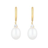 Mappin & Webb 18ct Yellow Gold 8x8.5mm Fresh Water Pearl & 0.14cttw Diamond Hoop Earrings