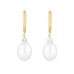 15070390 - 18ct Yellow Gold 8x8.5mm Fresh Water Pearl & 0.14cttw Diamond Hoop Earrings
