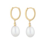Mappin & Webb 18ct Yellow Gold 8x8.5mm Fresh Water Pearl & 0.14cttw Diamond Hoop Earrings