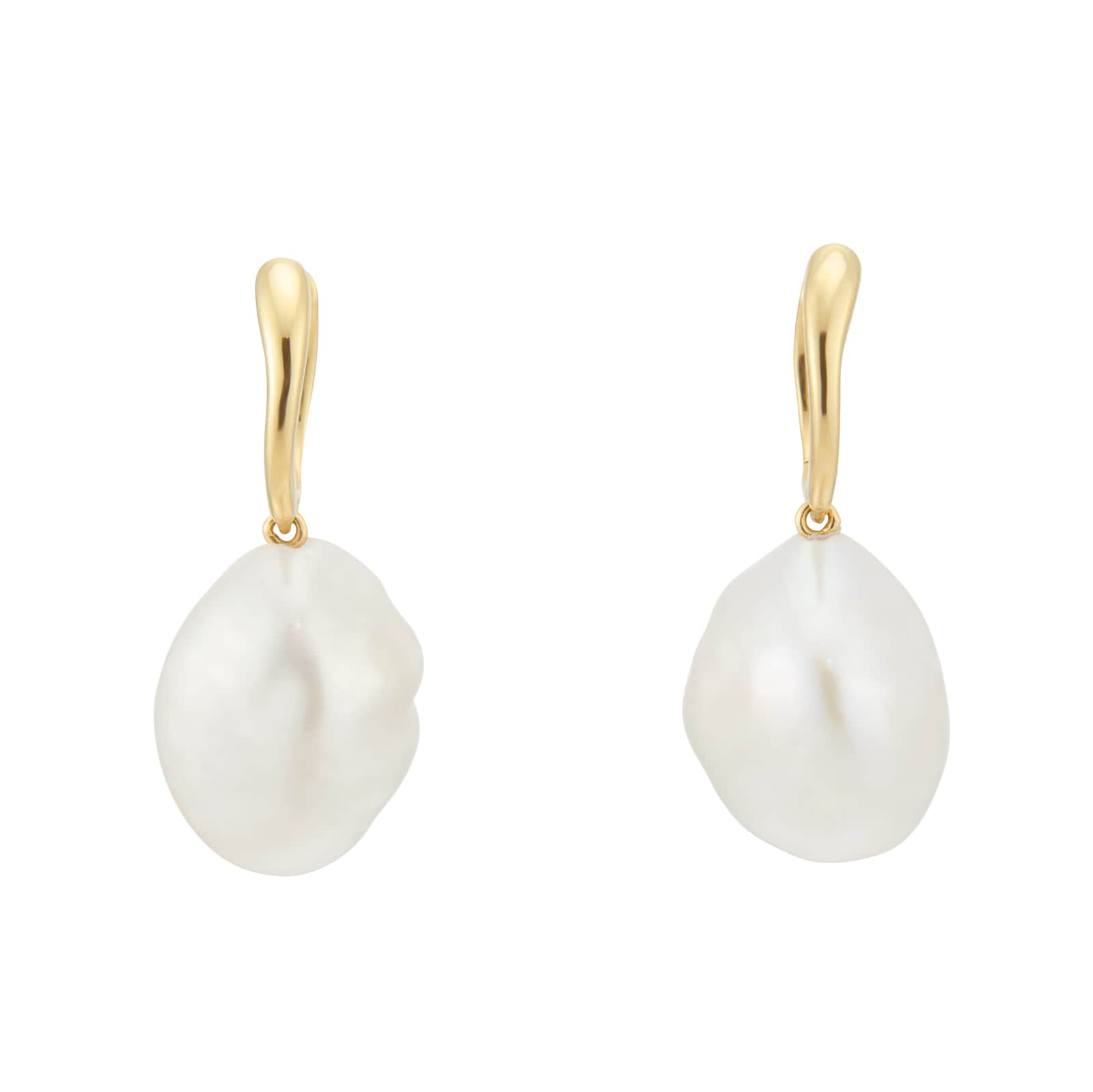 Mappin & Webb 18ct Yellow Gold Fresh Water Pearl Fluid Hoop Earrings