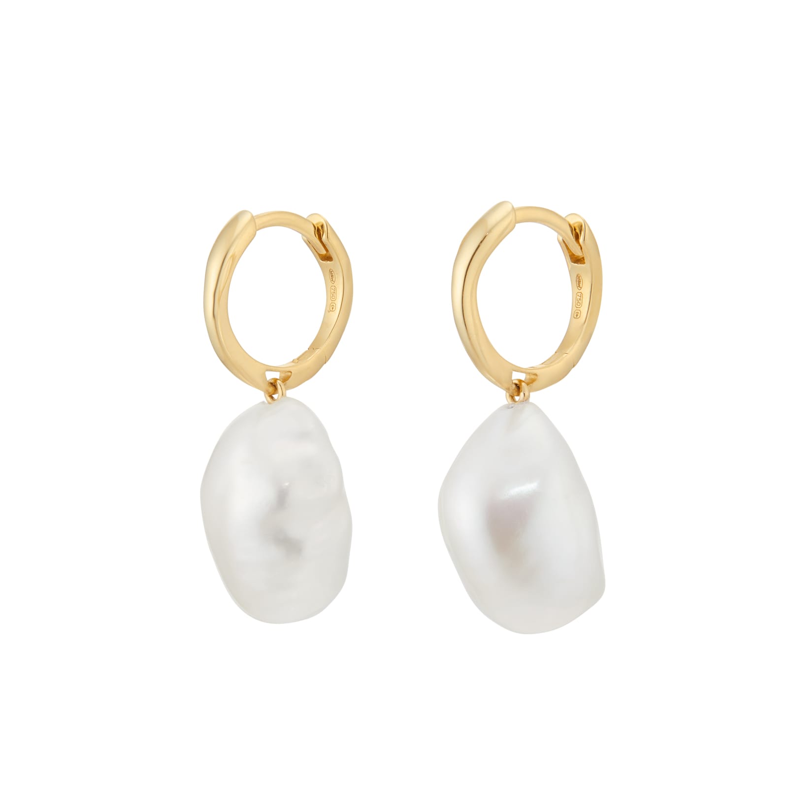 Mappin & Webb 18ct Yellow Gold Fresh Water Pearl Fluid Hoop Earrings