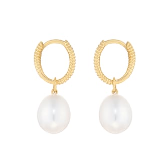 Goldsmiths 9ct Yellow Gold Detatchable 8mm Oval Freshwater Pearl Hoop Earrings