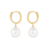 Goldsmiths 9ct Yellow Gold Detatchable 8mm Oval Freshwater Pearl Hoop Earrings
