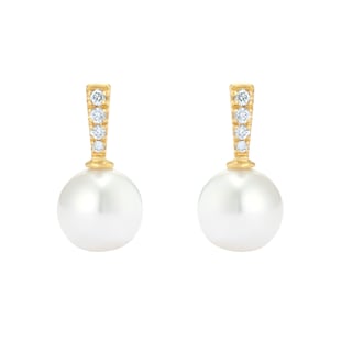 Best Luxury 
9ct Yellow Gold 6.5-7mm Freshwater Pearl and Diamond Stud Earrings